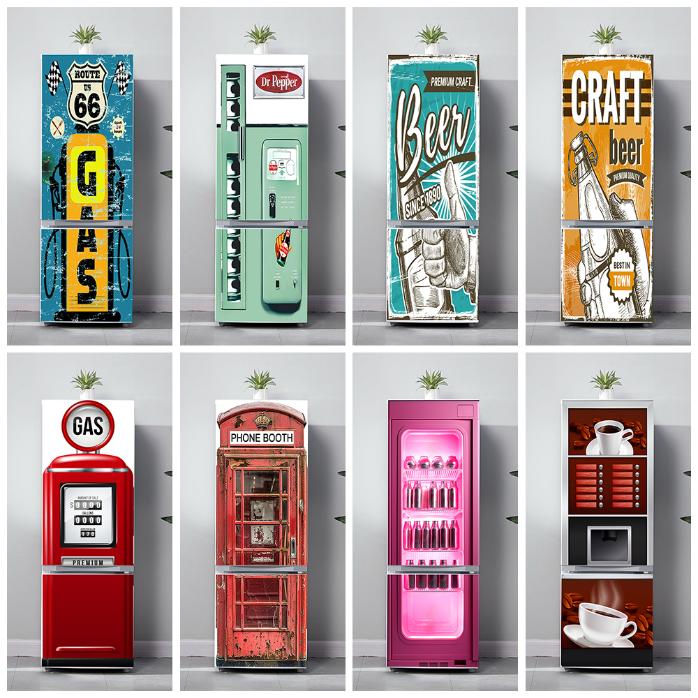 Commercial Kitchen Wall Panels - Retro Phone Booth Printed Refrigerator Door