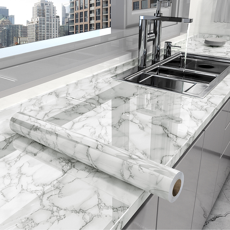 Commercial Kitchen Wall Panels - Marble Kitchen Oil-Proof Film Stove Waterproof