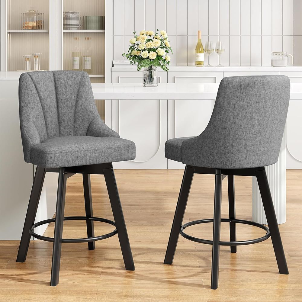 Commercial Kitchen Island - Fabric-Upholstered Swivel Bar Stools with Backs,