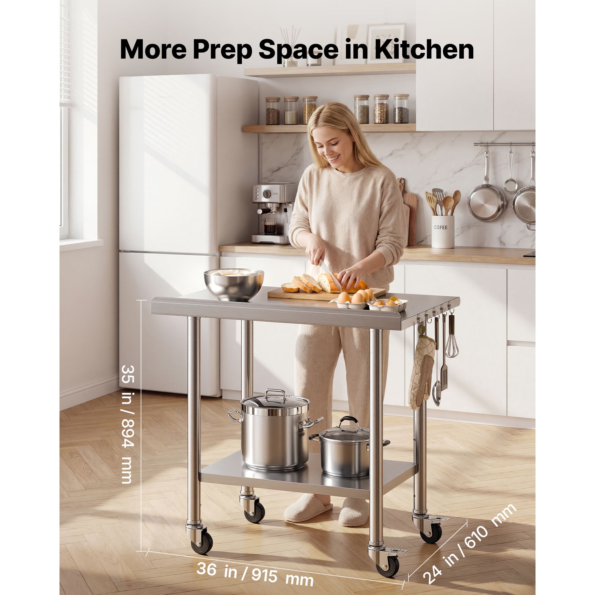 Commercial Kitchen Backsplash - Stainless Steel Work Table, 24x36 inch