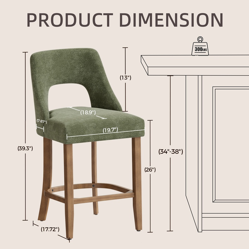 Green Upholstered Counter Stoo - огляд і ціна Commercial Kitchen Island