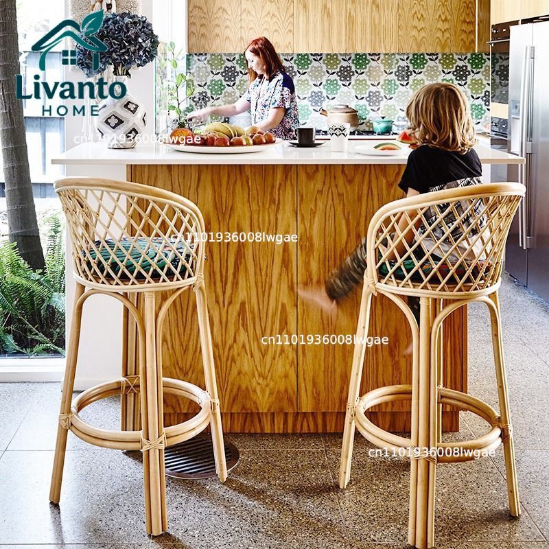 Natural Rattan Bar Stools with - огляд і ціна Commercial Kitchen Island