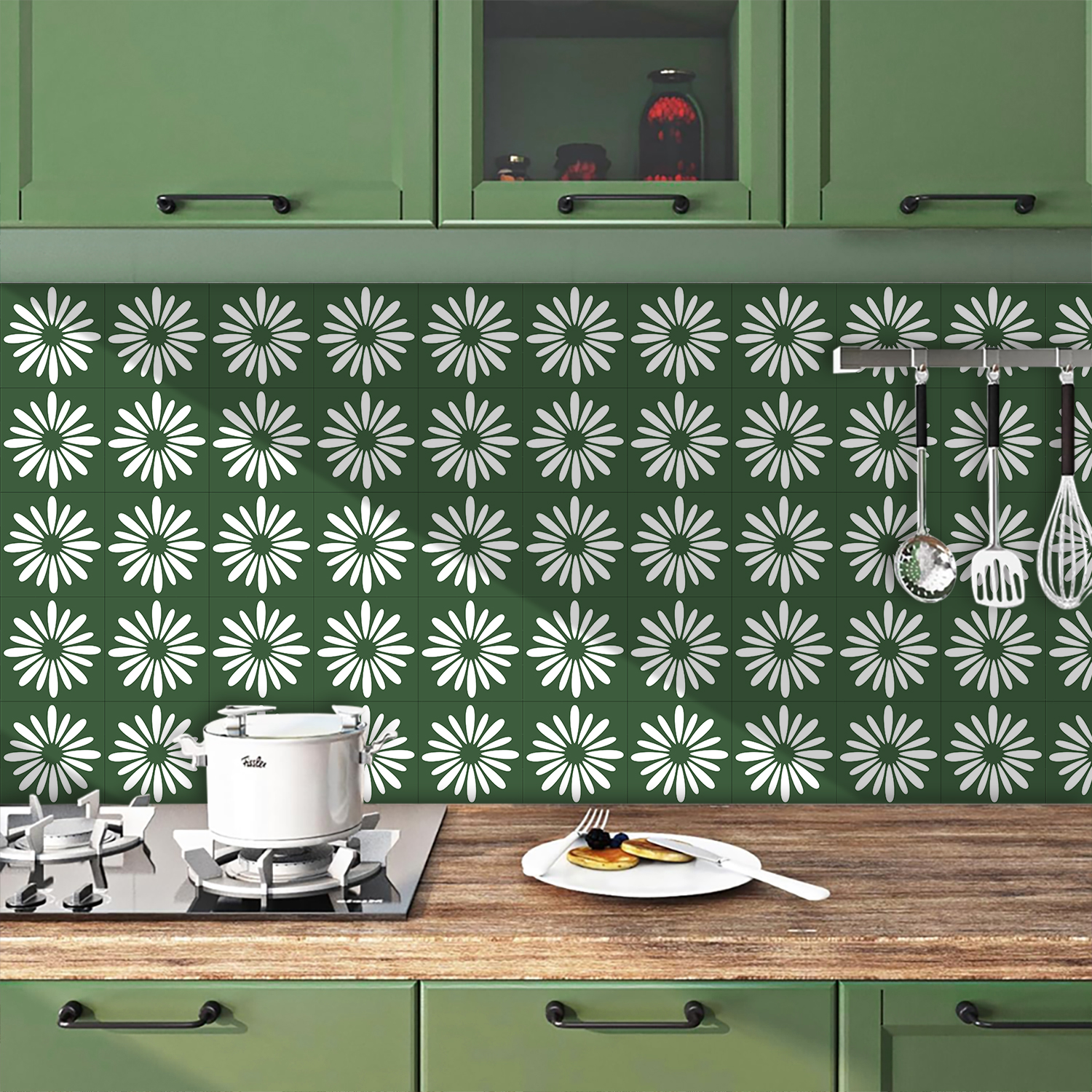 10pcs Green Daisy Matte Surfac - огляд і ціна Commercial Kitchen Wall Panels