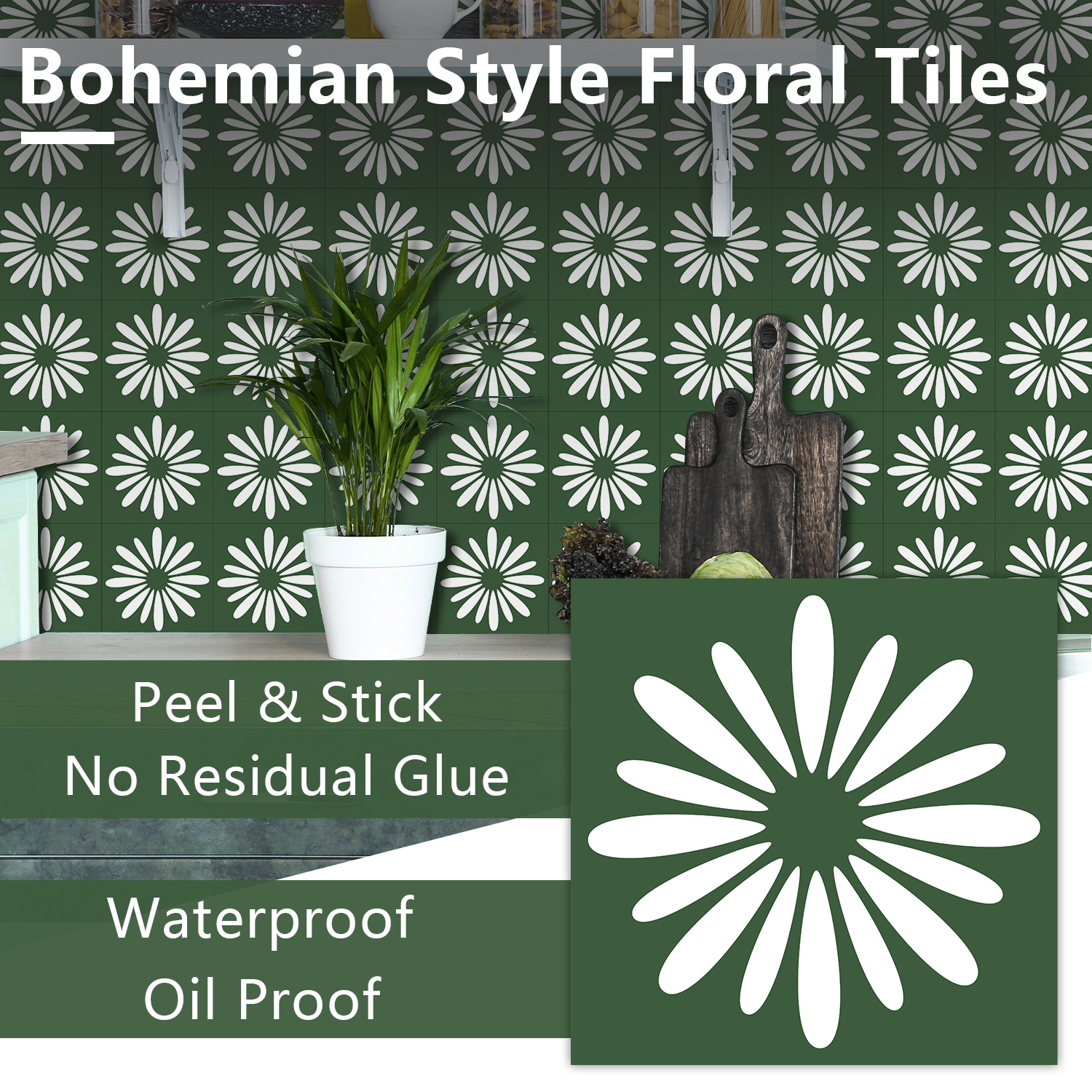10pcs Green Daisy Matte Surfac - огляд і ціна Commercial Kitchen Wall Panels